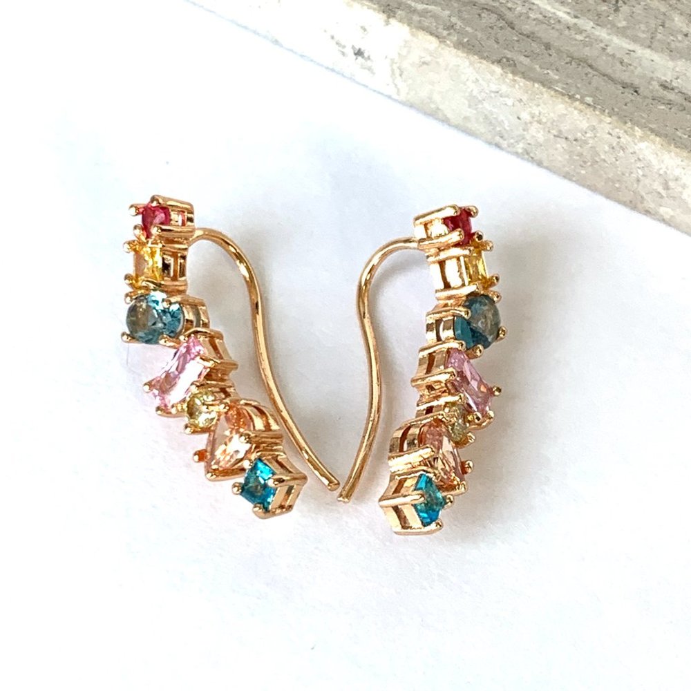 NEW~ Anthropologie Rainbow Stone Crawler Earrings - Picture 5 of 12